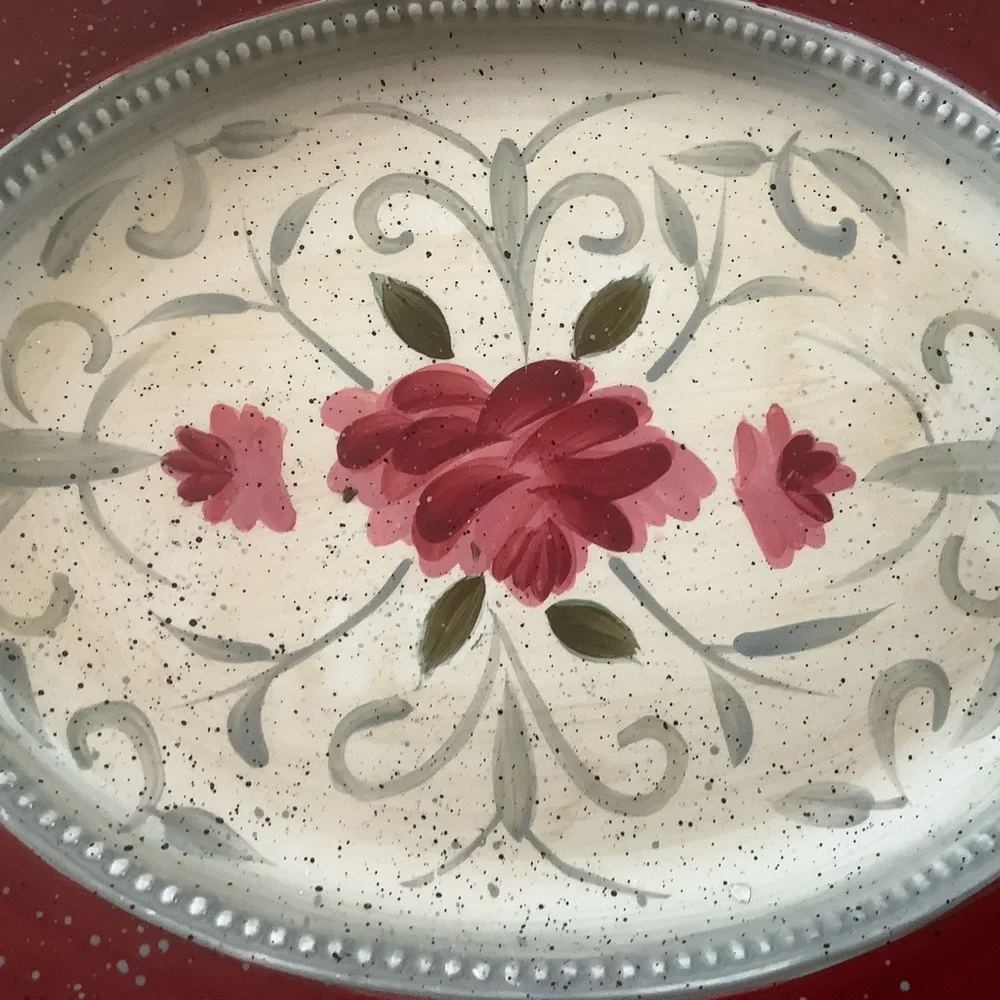 Julie ueland Enesco large 20 1/2” hand painted English garden chubby chic plater